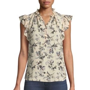 NWT Rebecca Taylor Silk Sofia Floral Short Sleeve Blouse - Flutter Sleeve Size 2